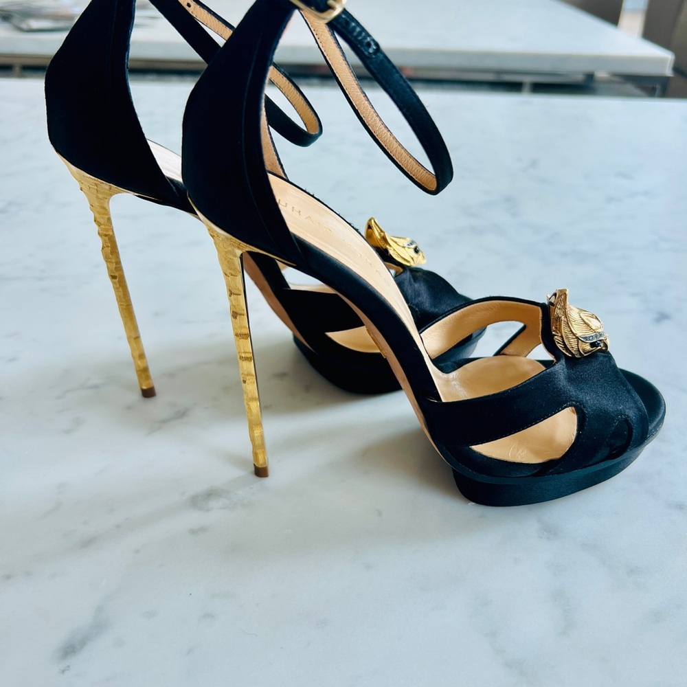 Zuhair Murad Black and Gold Heels with Velvet Straps